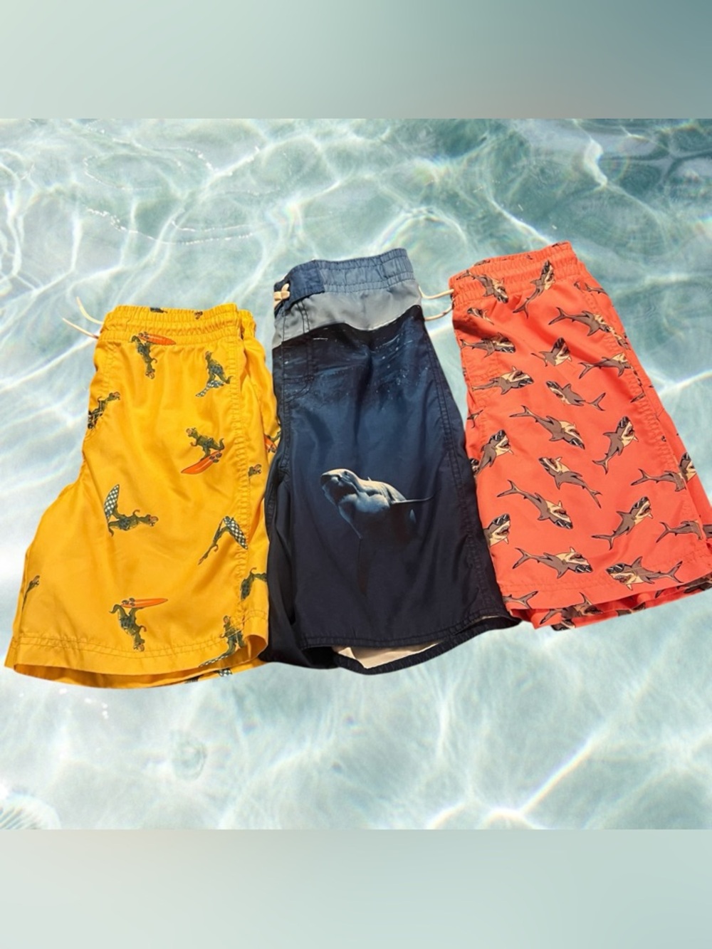 Lot Of 3 Old navy Board Shorts Youth Boys Shorts Bathing Suit Size 14-16 Sharks